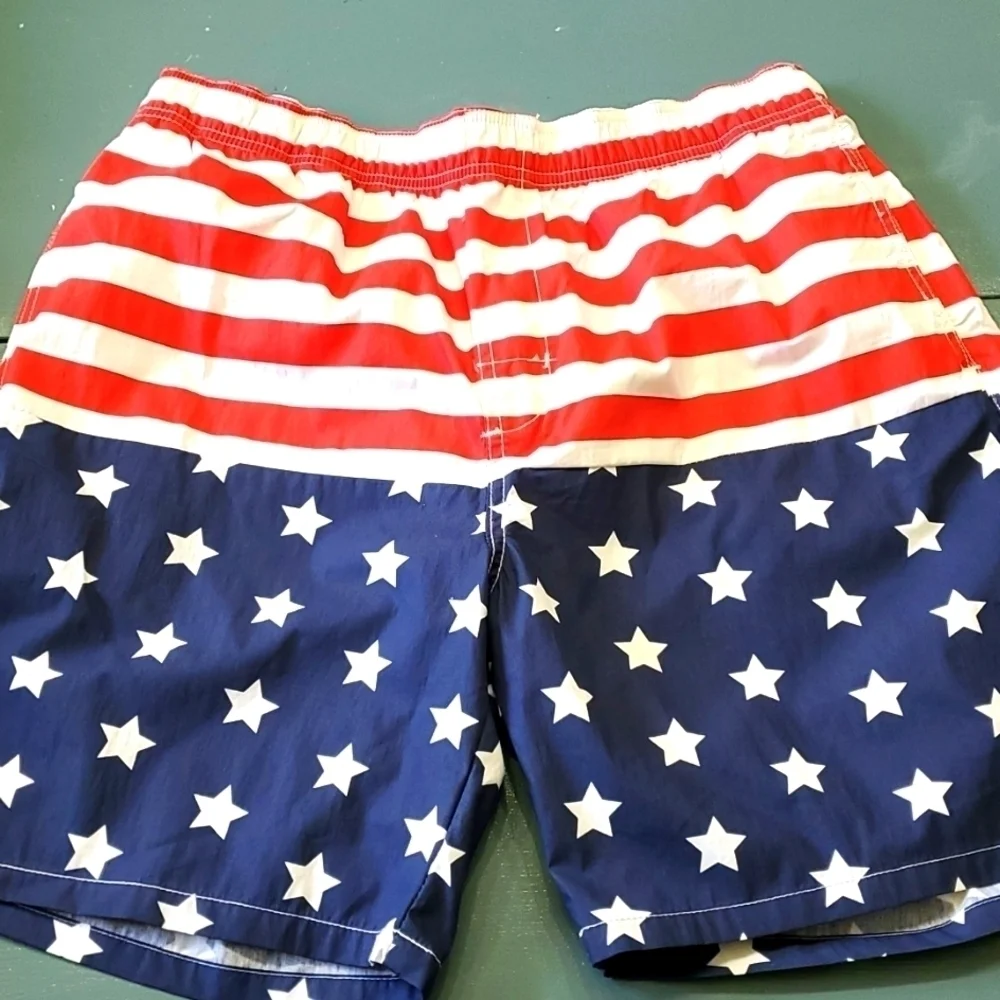 TACKLE & TIDES, AMERICAN FLAG BATHING SUIT.‎  SIZE large. Net linned.